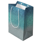 Bright Blue Blauwgroen Glitter Ombre Monogram Medium Cadeauzakje (Achterkant Gekanteld)