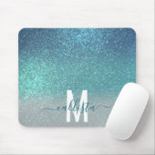 Bright Blue Blauwgroen Glitter Ombre Monogram Muismat (Met muis)