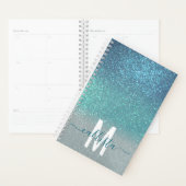 Bright Blue Blauwgroen Glitter Ombre Monogram Planner (Display)