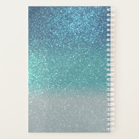 Bright Blue Blauwgroen Glitter Ombre Monogram Planner (Achterkant)