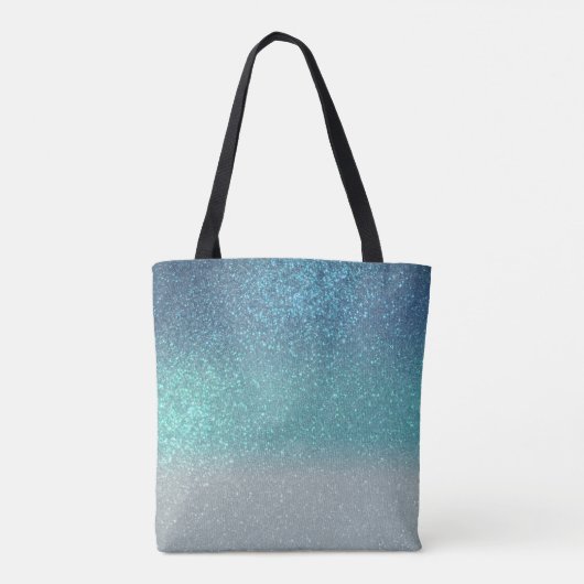Bright Blue Blauwgroen Glitter Ombre Monogram Tote Bag (Achterkant)