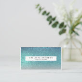 Bright Blue Blauwgroen Glitter Ombre Monogram Visitekaartje (Staand voorkant)