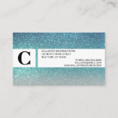 Bright Blue Blauwgroen Glitter Ombre Monogram Visitekaartje (Achterkant)