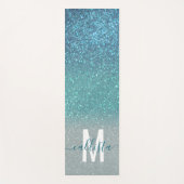 Bright Blue Blauwgroen Glitter Ombre Monogram Yogamat (Voorkant)