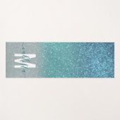 Bright Blue Blauwgroen Glitter Ombre Monogram Yogamat (Voorkant (horizontaal))