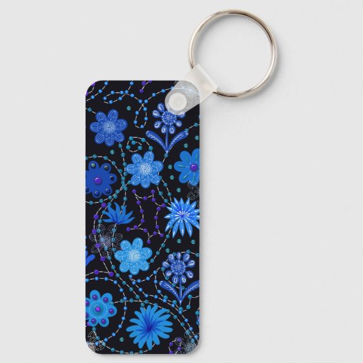 Bright Blue Boho Flowers Sleutelhanger (Achterkant)