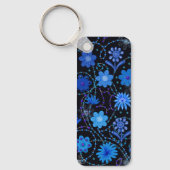Bright Blue Boho Flowers Sleutelhanger (Voorkant)
