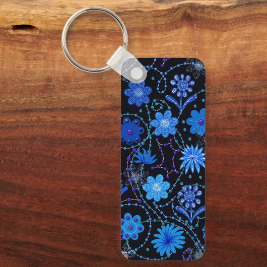 Bright Blue Boho Flowers Sleutelhanger (Voorkant)