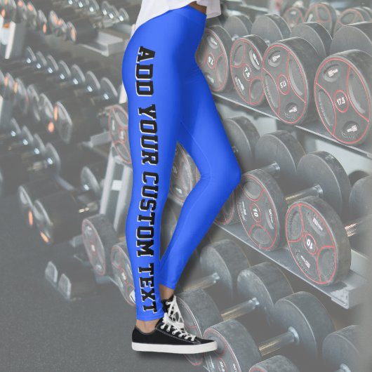 Bright Blue Bold Personalized Custom Text Vertical Leggings