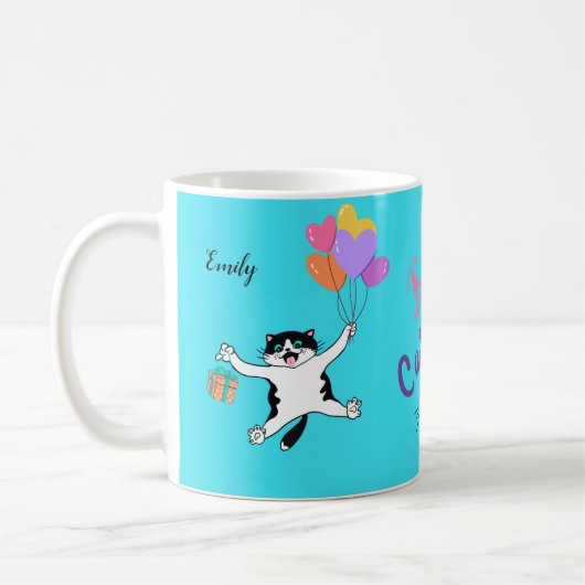 Bright Blue Cat Lover Gift gepersonaliseerd Koffiemok (Links)