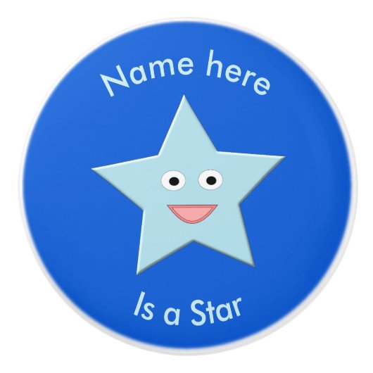 Bright Blue Celebration Star Custom Ceramic Knob. Keramische Knop (Voorkant)