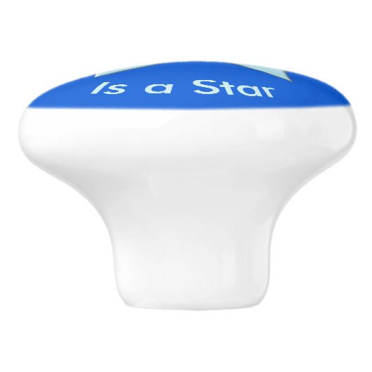 Bright Blue Celebration Star Custom Ceramic Knob. Keramische Knop (Zijkant)