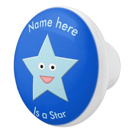 Bright Blue Celebration Star Custom Ceramic Knob. Keramische Knop (Rechts)