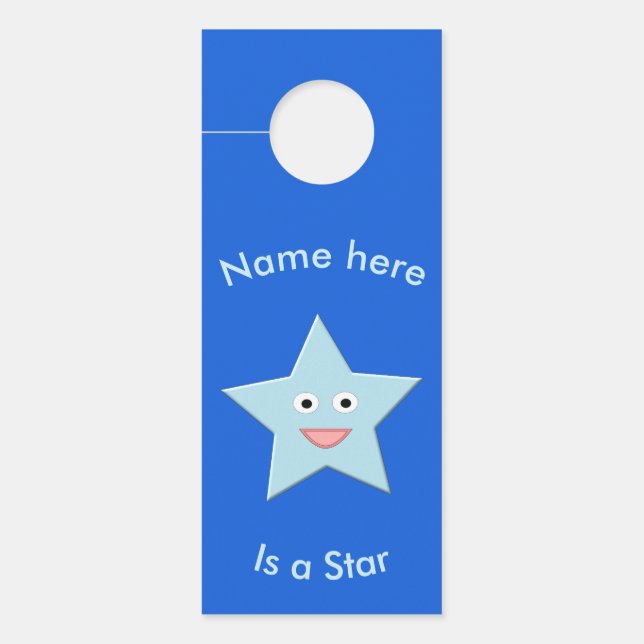 Bright Blue Celebration Star Custom door Hanger (Voorkant)