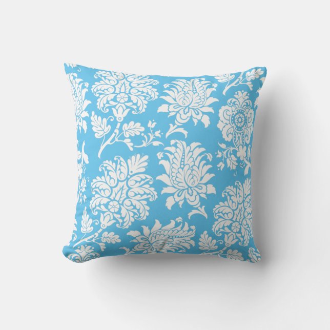 Bright Blue Damask Pillow Kussen (Voorkant)