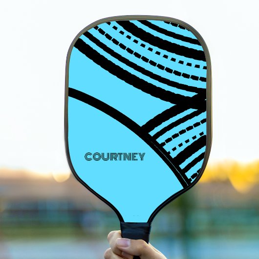 Bright Blue en Black Abstracte print met naam Pickleball Paddle