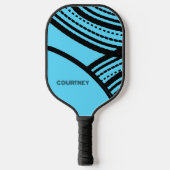 Bright Blue en Black Abstracte print met naam Pickleball Paddle (Voorkant)
