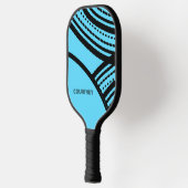 Bright Blue en Black Abstracte print met naam Pickleball Paddle (Links)