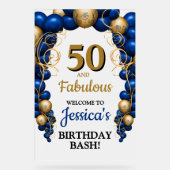 Bright Blue en Flat Gold verjaardagsfeestje Acryl Bord (Voorkant)