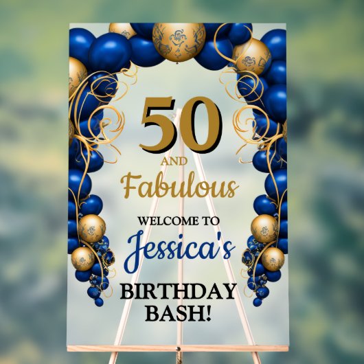 Bright Blue en Flat Gold verjaardagsfeestje Acryl Bord (Neutraal)