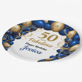 Bright Blue en Flat Gold verjaardagsfeestje Papieren Bordje (Gekanteld)