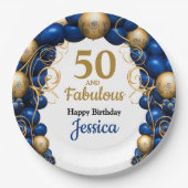 Bright Blue en Flat Gold verjaardagsfeestje Papieren Bordje (Voorkant)