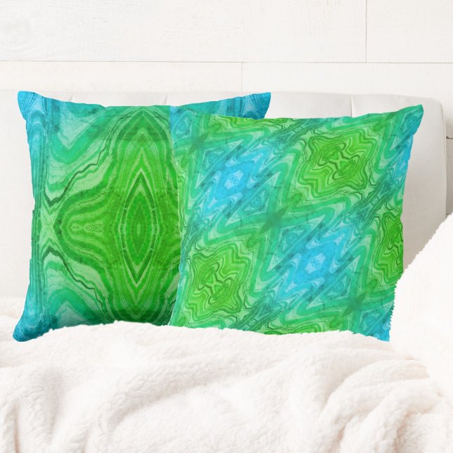 Bright Blue en Green Boho Chic Abstract Kussen (Creator heeft geüpload)