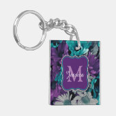 Bright Blue en Purple Flowers, aangepast Sleutelhanger (Voorkant Links)