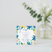 Bright Blue en Yellow Floral Wedding Details Informatiekaartje (Staand voorkant)