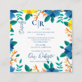 Bright Blue en Yellow Floral Wedding Details Informatiekaartje (Voorkant)