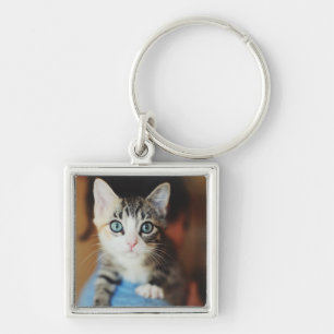 Bright Blue Eyed Kitten Sleutelhanger