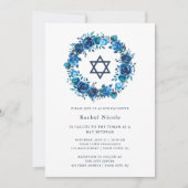 Bright Blue Floral en David Star | Bat Mitzvah Kaart (Voorkant)