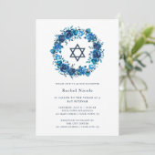 Bright Blue Floral en David Star | Bat Mitzvah Kaart (Staand voorkant)