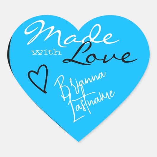 Bright Blue Gemaakt met Love Heart Signature Scrip Hart Sticker (Voorkant)