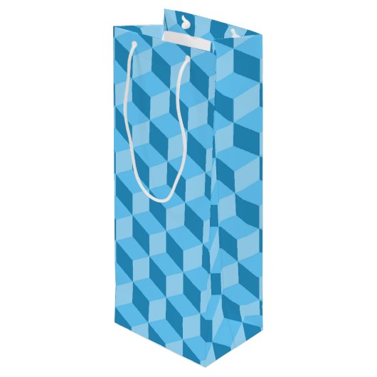 BRIGHT BLUE GEOMETRIC CUBE PATTERS WIJN CADEAUTAS (Achterkant Gekanteld)
