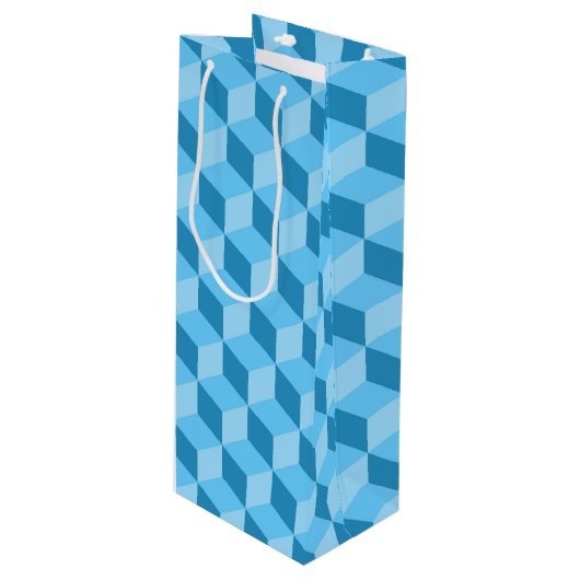 BRIGHT BLUE GEOMETRIC CUBE PATTERS WIJN CADEAUTAS (Voorkant Gekanteld)