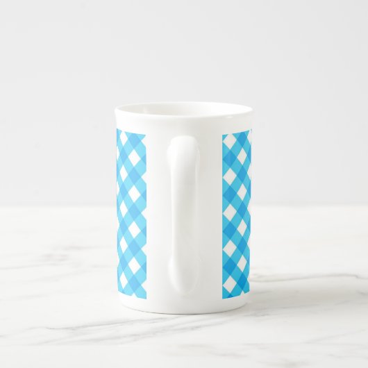 Bright Blue Gingham Pattern Porselein Kop (Achterkant)