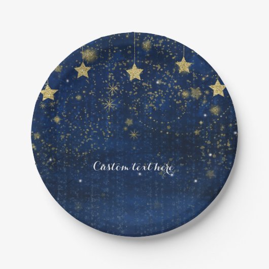 Bright Blue & Gold Starry Celestial Party Papieren Bordje (Voorkant)