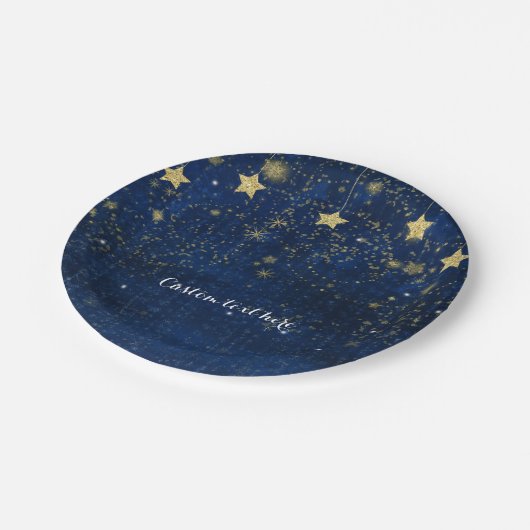 Bright Blue & Gold Starry Celestial Party Papieren Bordje (Gekanteld)