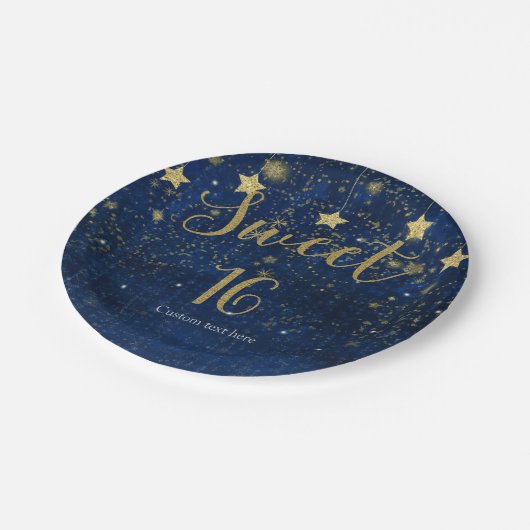 Bright Blue & Gold Starry Sweet 16 Party Papieren Bordje (Gekanteld)