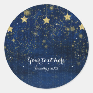 Bright Blue & Gold Sterrennacht Celestial Favor Ronde Sticker