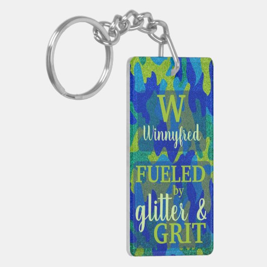 Bright Blue & Green Camouflage Glitter Camo Name Sleutelhanger (Voorkant Links)