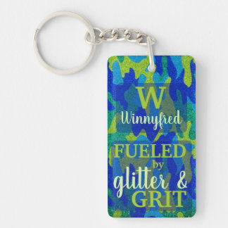 Bright Blue & Green Camouflage Glitter Camo Name Sleutelhanger