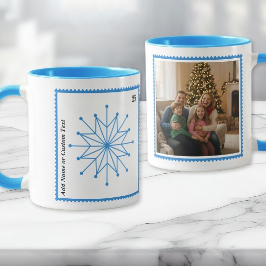 Bright Blue Holiday Snowflake Photo Mug  Mok