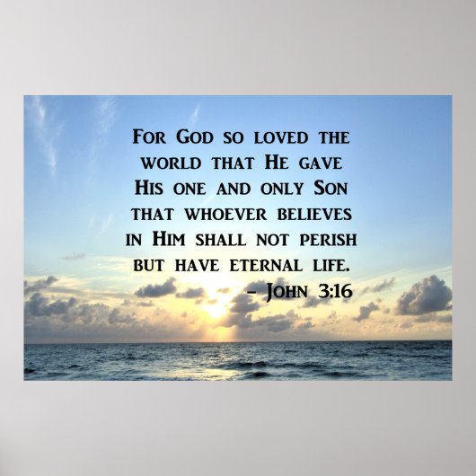 BRIGHT BLUE JOHN 3:16 OCEAN FOTO DESIGN POSTER (Voorkant)