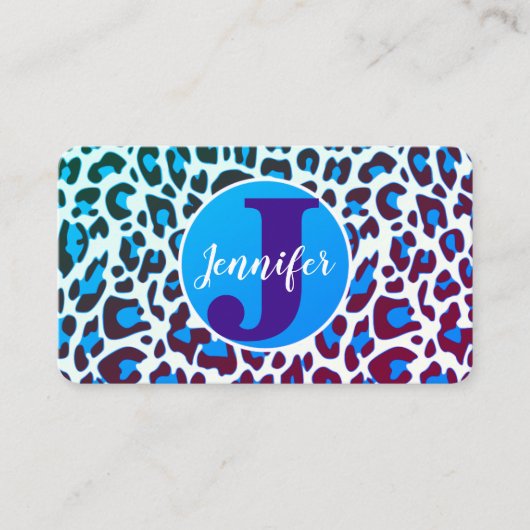 Bright Blue Leopard Print Rockabilly Patroon Visitekaartje (Voorkant)
