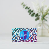 Bright Blue Leopard Print Rockabilly Patroon Visitekaartje (Staand voorkant)