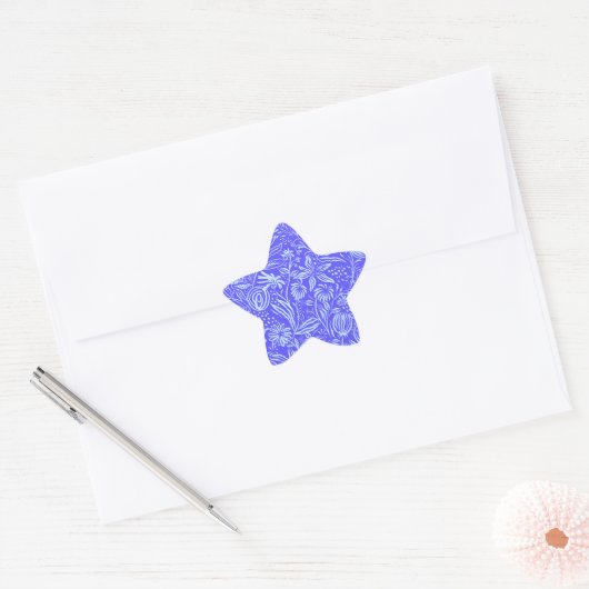 Bright blue-Lilac floral pattern Ster Sticker (Envelop)
