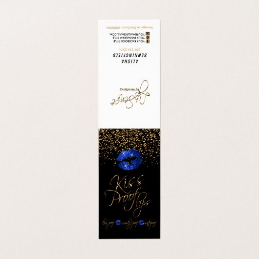 Bright Blue Lips & Gold Confetti Instructies Visitekaartje (Buitenkant ongevouwen)