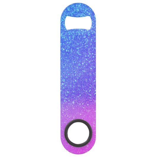 Bright Blue Magenta Sparkly Glitter Ombre Monogram Speed Flessenopener (Achterkant)